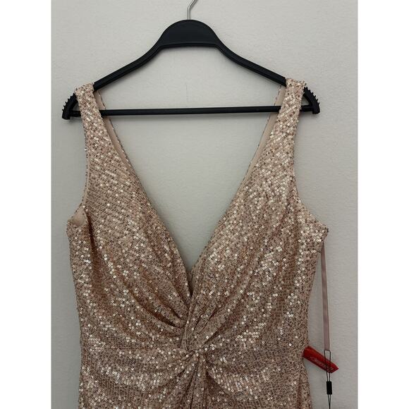 New Ieena For Mac Duggal Rose Gold Sequined V-Neck Dress 26496 Size 10 - Picture 2 of 8